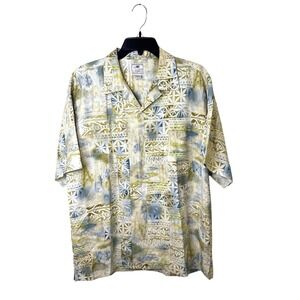 LUAU Medium Silk Shirt Limited Edition Hawaiian Aloha‎ Short Sleeve Green Blue